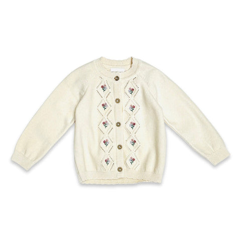 Viverano - Floral Pointelle Knit Cardigan - Natural