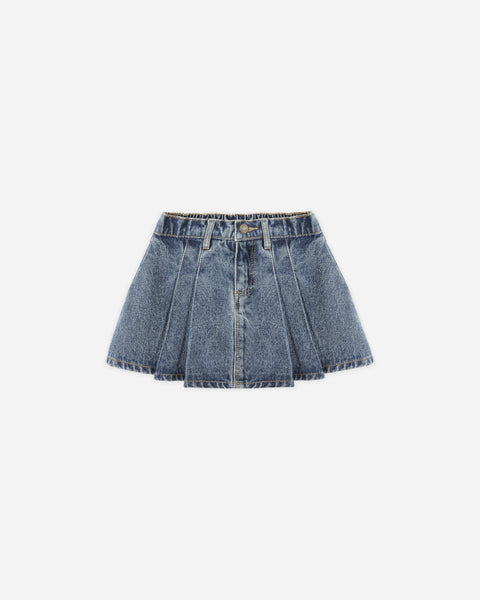 Rylee + Cru - Pleated Denim Skirt - Indigo Denim