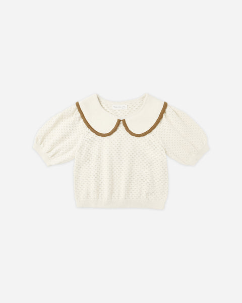 Rylee + Cru - Pointelle Collared Top - Natural