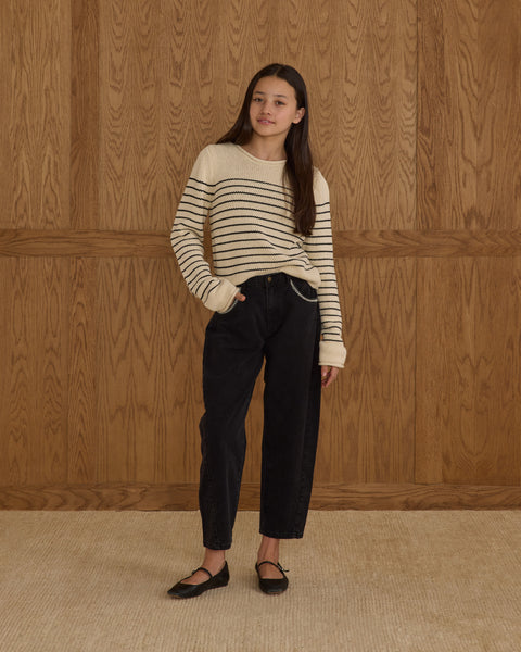 Rylee + Cru - Round Neck Sweater - Black Stripe