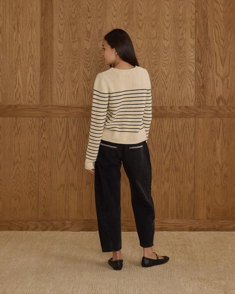 Rylee + Cru - Round Neck Sweater - Black Stripe