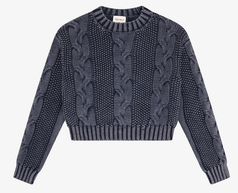 Cable Knit Crop Sweater - Washed Denim
