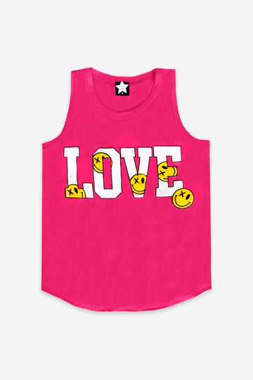 PixieLane - Shirttail Tank - Neon Pink Love Smiley