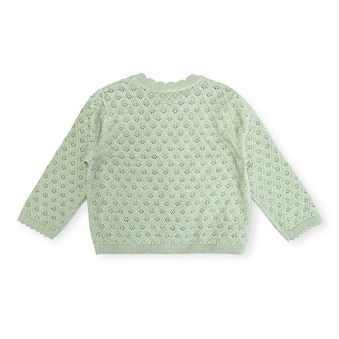 Viverano - Mae Floral Pointelle Baby Sweater Knit Cardigan - Sage Green