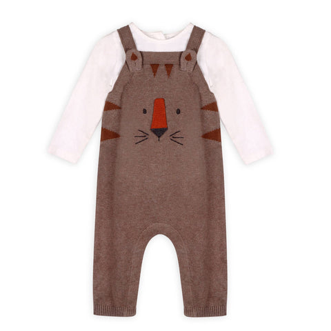 Viverano - Tiger Jacquard Knit Baby Overall Set - Coca Heather