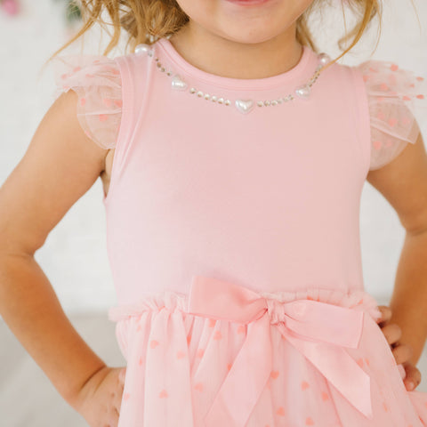 Sweet Wink - Tiered Short Sleeve Tutu Dress - Flocked Heart