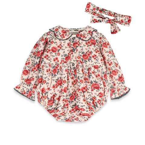 Viverano - Rosabelle Rose Floral Baby Romper & Headband - Rose Floral