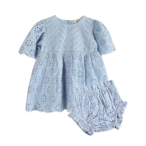 Viverano - Milos Schiffli Baby Dress + Bloomer - Blue