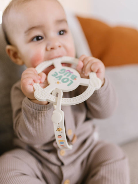 Silicone Teether Ring with Detachable Clip - Love Bug