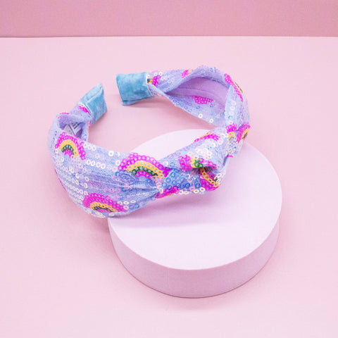 Sequin Knot Headband - Blue Rainbow