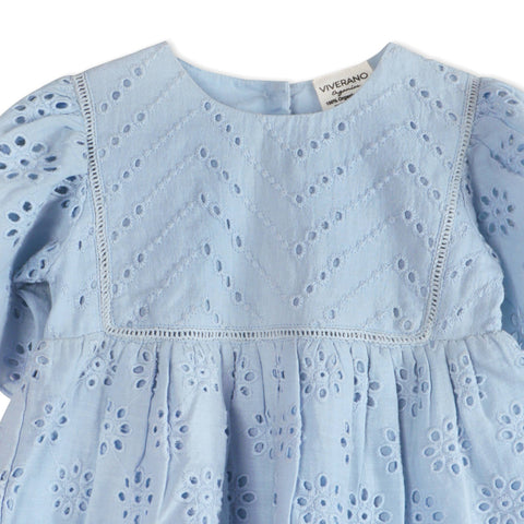 Viverano - Milos Schiffli Baby Dress + Bloomer - Blue
