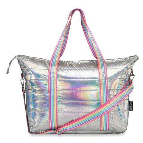 Top Trenz Inc. - Puffer Tote Bag - Iridescent W/ Candy Stripe Strap
