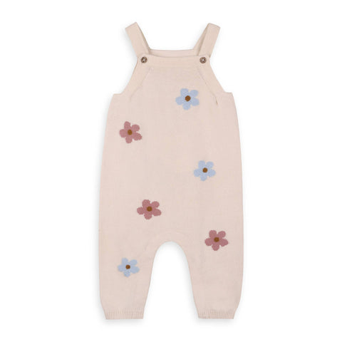 Viverano - Grace Flower Jacquard Knit Overall & Bodysuit Set - Natural