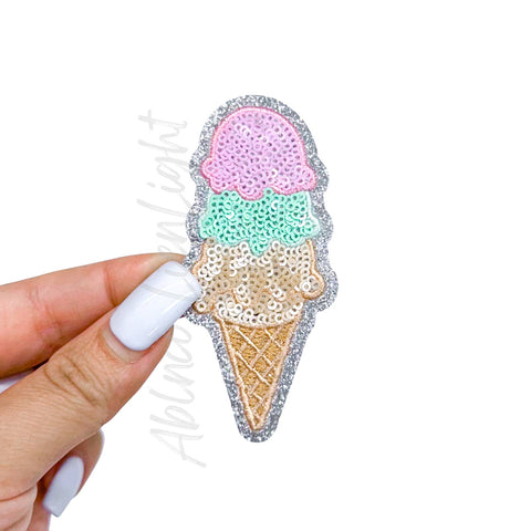 Iron on Patch - Ice Cream Cone Sequin