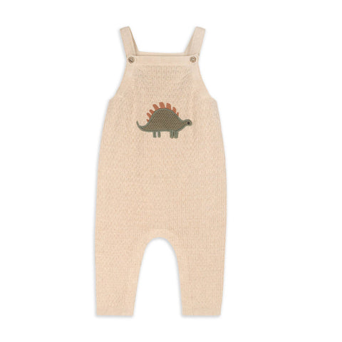 Viverano - Dino Applique Knit Overall Set - Oatmeal