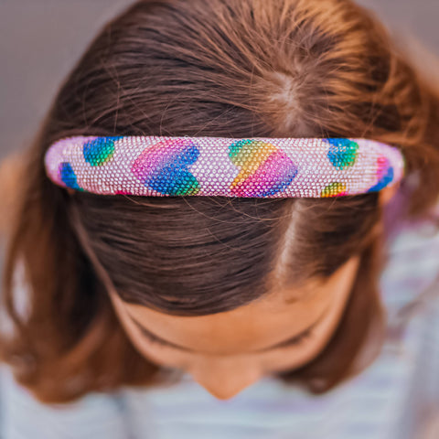Padded Rhinestone Headband - Multi-Color Rainbow