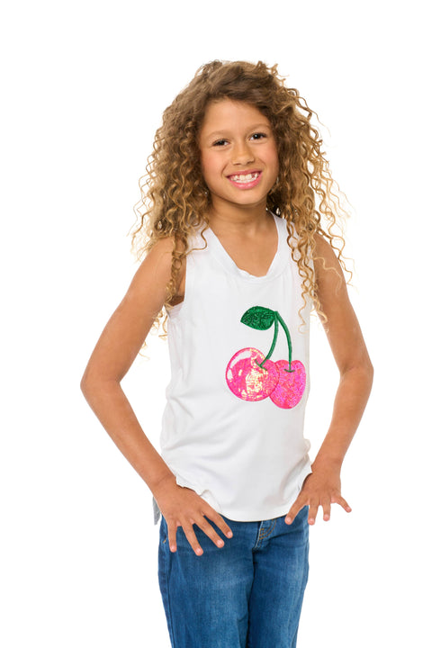 Malibu Sugar - Sleeveless Top w/ Sequin Cherry Patch