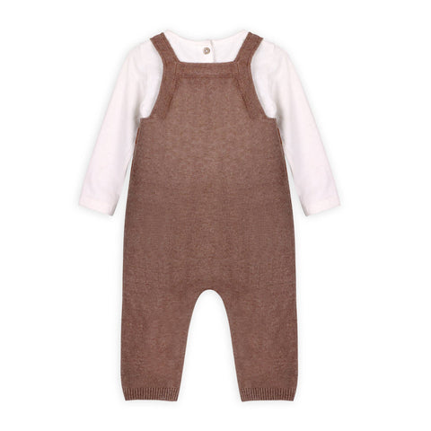 Viverano - Tiger Jacquard Knit Baby Overall Set - Coca Heather