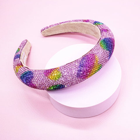 Padded Rhinestone Headband - Multi-Color Rainbow