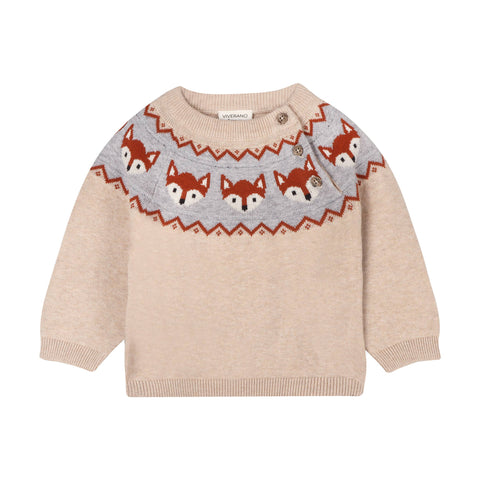 Viverano - Fox Jacquard Fair Isle Sweater Knit Pullover - Oatmeal