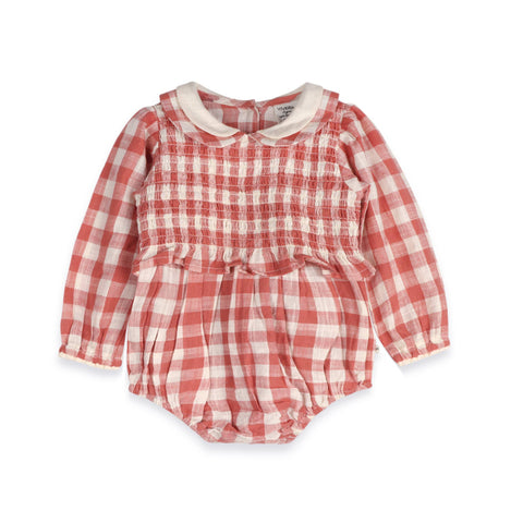 Viverano - Aubrette Gingham Baby Romper & Headband - Cranberry Rust