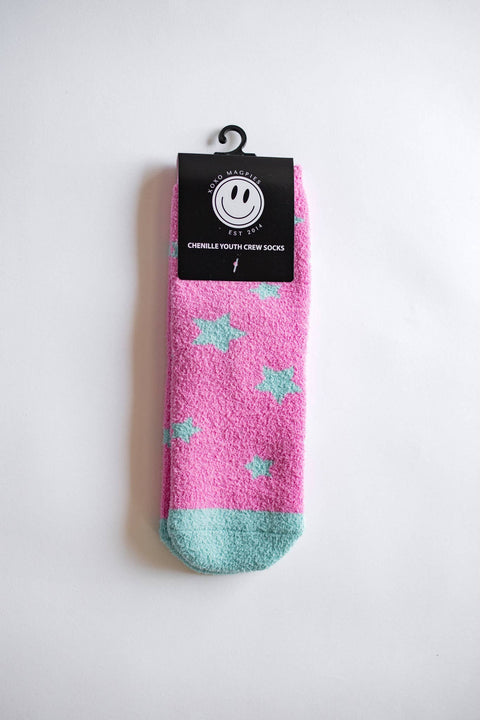 XOXO by Magpies - Fuzzy Sock - Pink + Aqua Star