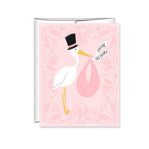 Pen & Paint - Baby Girl Shower Card - Pink Special Delivery