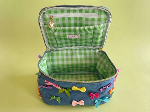 Travel Cosmetic Case - Denim + Bows