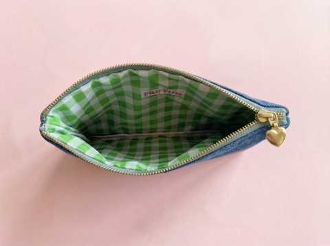 Soft Zipper Keychain Pouch - Denim + Bows