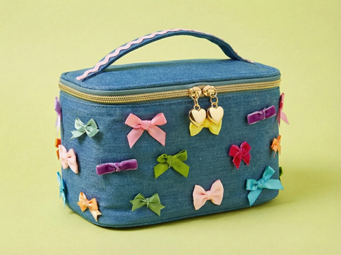 Travel Cosmetic Case - Denim + Bows