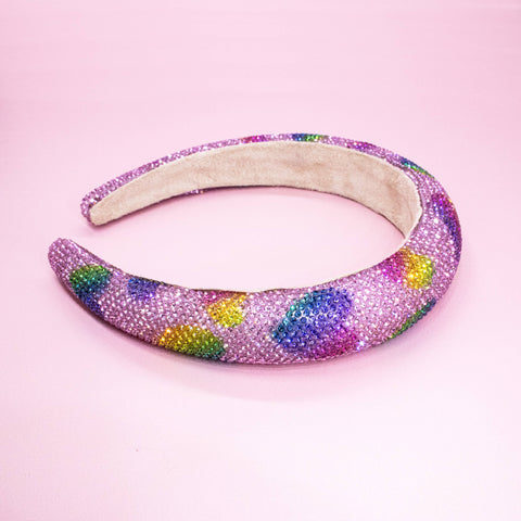 Padded Rhinestone Headband - Multi-Color Rainbow
