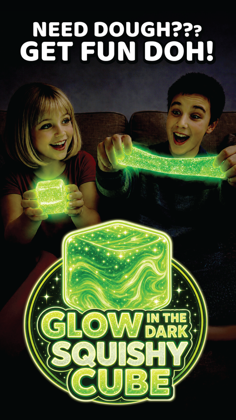 Novelty Toys - Fun Doh Glow in the Dark Squishy Sparkle Cube