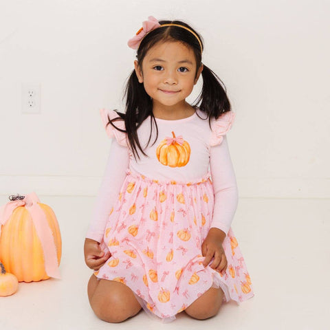 Sweet Wink- Coquette Pumpkin Long Sleeve Tutu Dress