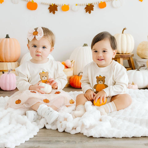 Sweet Wink - Long Sleeve Romper - Pumpkin Teddy Bear