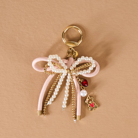 Layered Bow Bag Charm - Blushing Bear