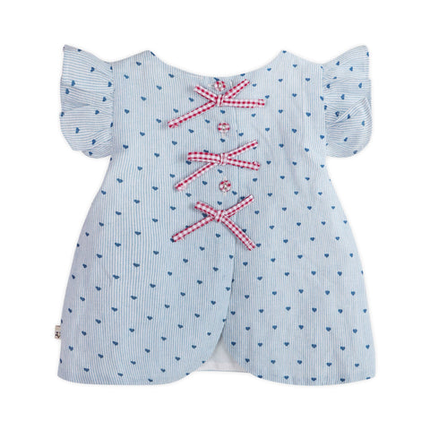 Viverano - Emery Hearts Baby Ruffled Sleeve Top + Bloomer - Disty Blue