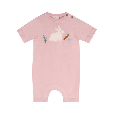 Viverano - Furry Bunny Embroidered Baby Knit Romper - Pink