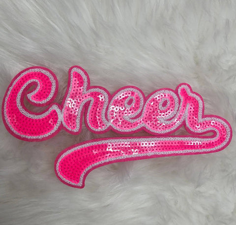 Sequin and Felt Iron-on Patch - Large Pink Cursive Cheer