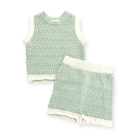 Viverano - Poppy Textured Baby Tank & Shorts Set - Sage Green