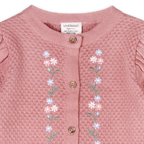 Viverano - Floral Embroidered Sweater Knit Ruffle Jumpsuit - Vntage Rose