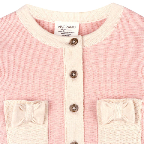 Viverano - Bow Pockets Sweater Knit Cardigan - Rosewood Pink