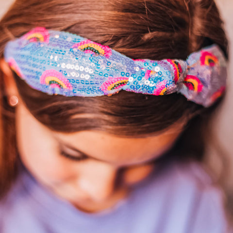 Sequin Knot Headband - Blue Rainbow