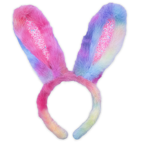 Frog Sac - Bunny Ears Headband - Fuzzy Rainbow Tie Dye Glitter