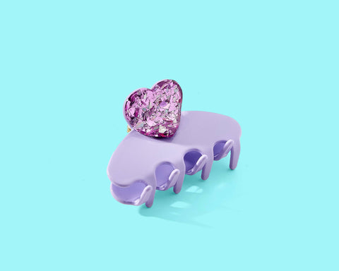 Claw Hair Clip - Small Confetti Heart - Purple