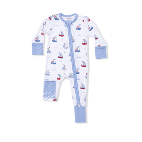 Angel Dear - 2 Way Zipper Romper - Bubbly Sailboats Blue