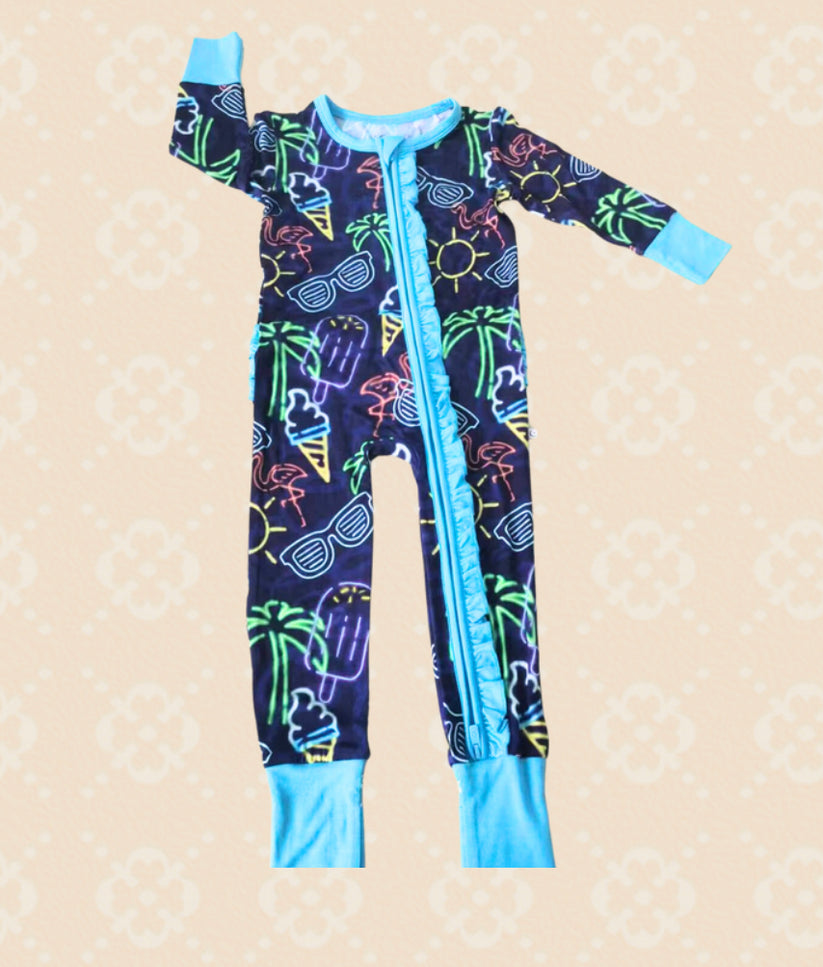 Snuggle Bums - Convertible Ruffle Footie - Summer Nights