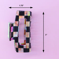Frog Sac - Medium Square Iridescent Claw Clip - Checkered Black