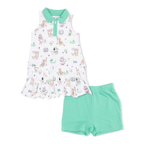 Angel Dear - Polo Tennis Dress w/ Cartwheel Short - Country Club Dogs Pink