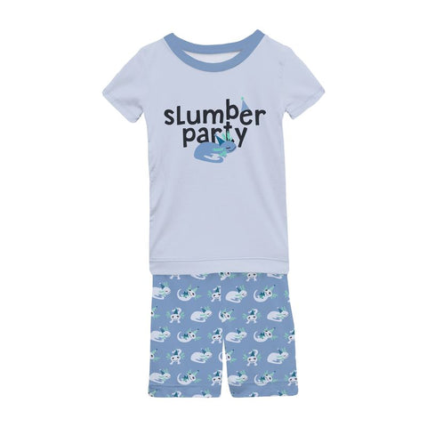 Kickee Pants - Short Sleeve Graphic Pajama Set - Dream Blue Axolotl Party
