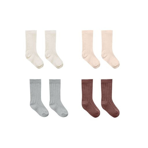 Quincy Mae - Printed Socks Set 4PK - Ivory, Shell, Dusty Blue, & Plum